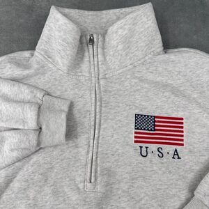 Hollister California Cropped Sweater‎ Women's XL Quarter Zip America USA Flag